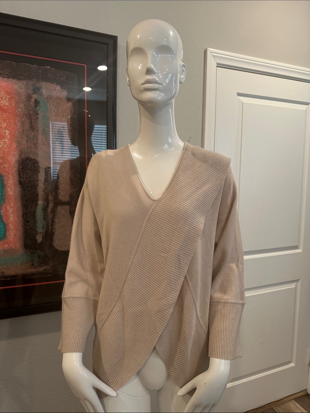 Armani Collezioni Beige V-Neck Cashmere Sweater